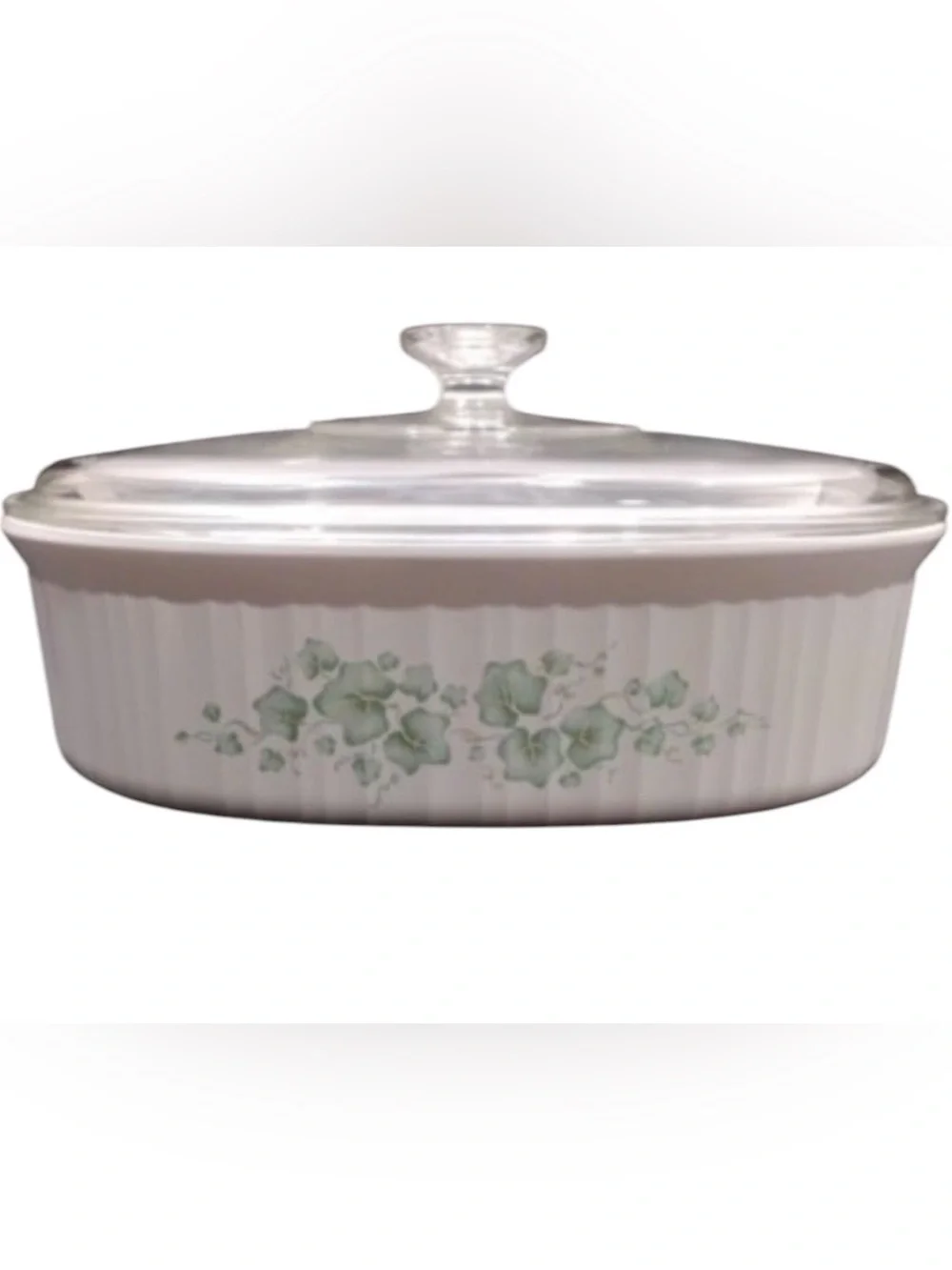 CorningWare French White collection Callaway green Ivy white oval casserole dish